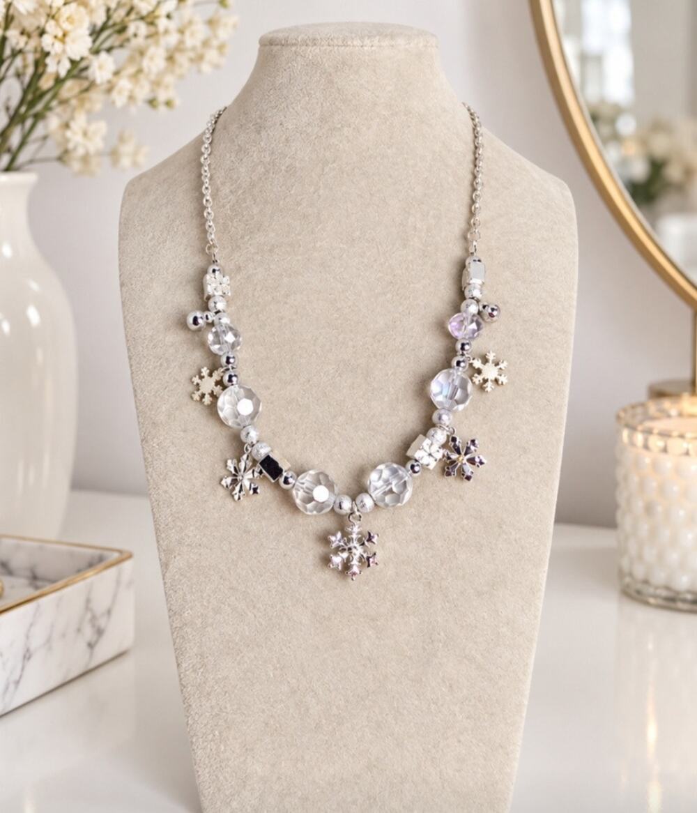Disney Parks Silver Snowflake Necklace New